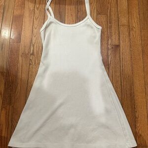 LA Apparel Rib Spaghetti Mini Dress Cream